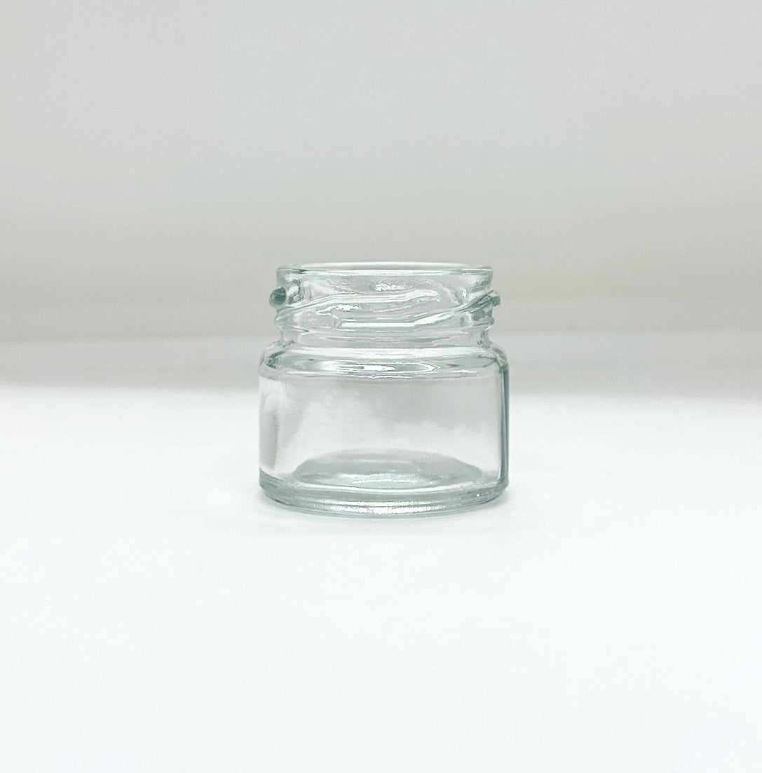 30mL. Clear Round Straight Cut Glass Jar and Lid (Net Fill Capacity: 25mL.+/-)
