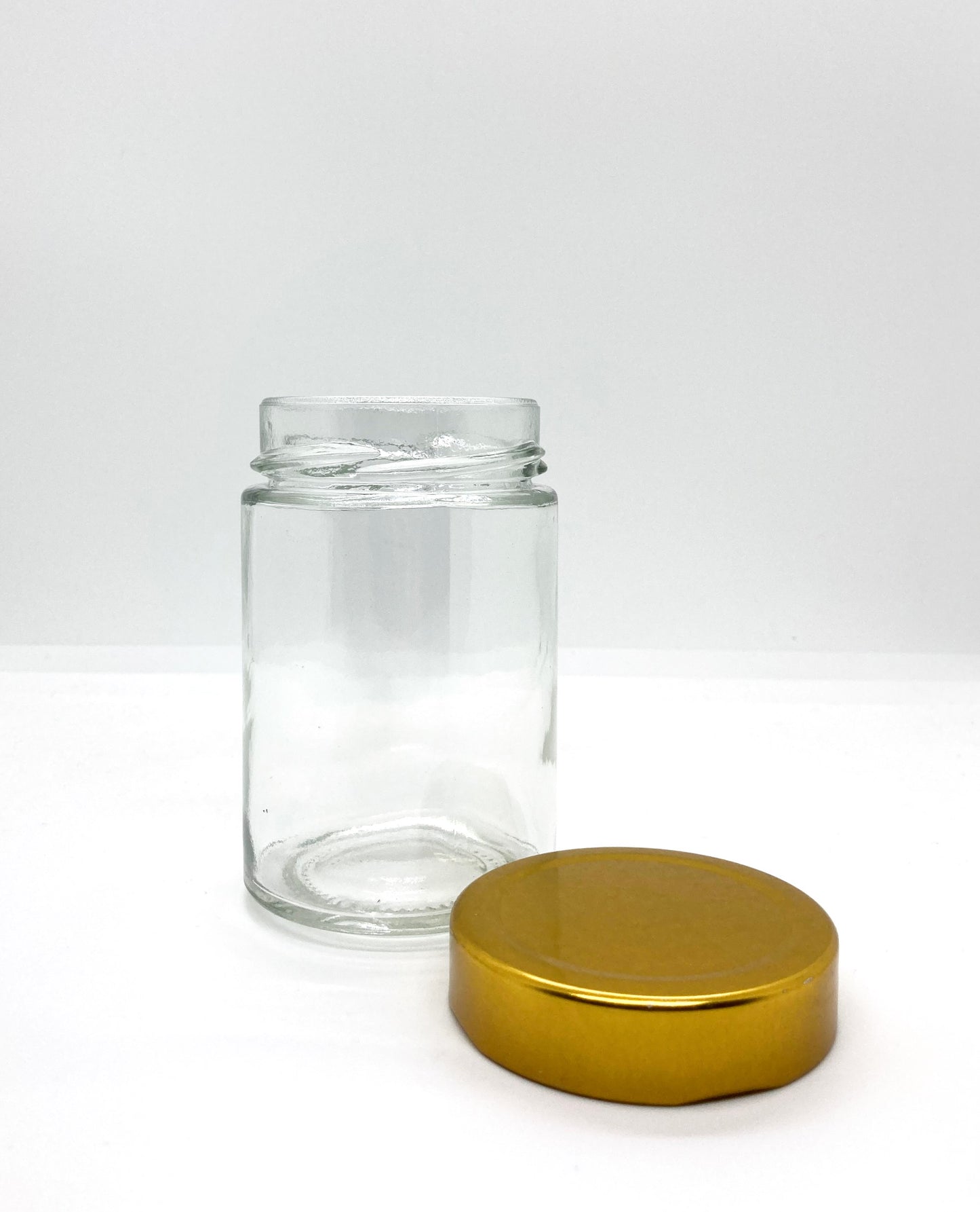 260mL. "Ergo" Clear Round Straight Cut Glass Jar and Deep Lid (Net Fill Capacity: 220mL.+/-)