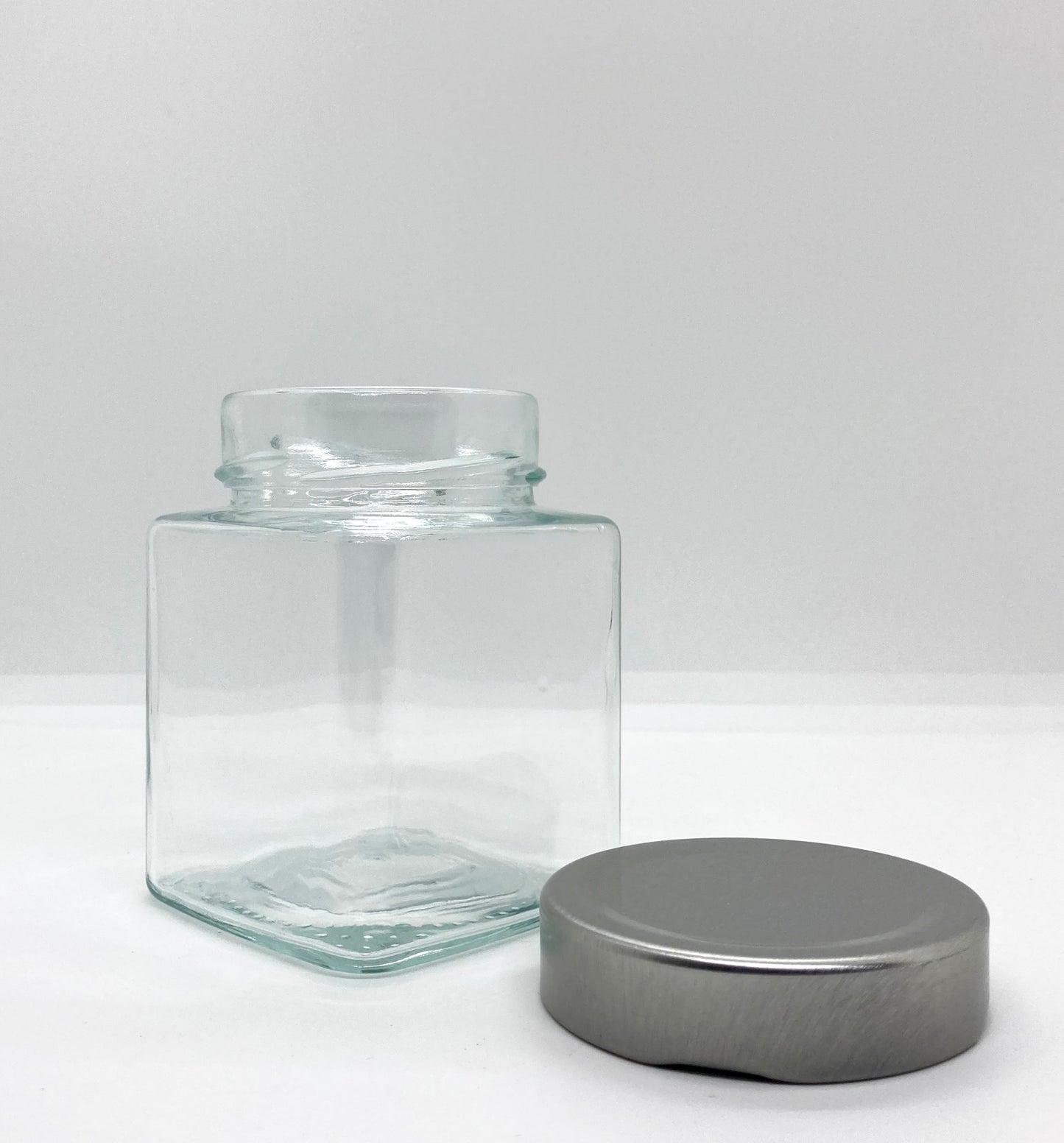 310mL. Clear Square Straight Cut Glass Jar and Deep Lid (Net Fill Capacity: 280mL.+/-)