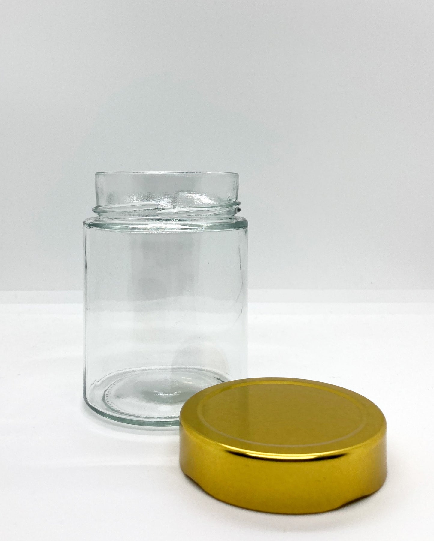 340mL. "Ergo" Clear Round Straight Cut Glass Jar and Deep Lid (Net Fill Capacity: 270mL.+/-)