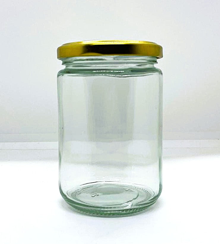 350mL. Clear Round Straight Cut Glass Jar and lid (Net Fill Capacity: 300mL.+/-)