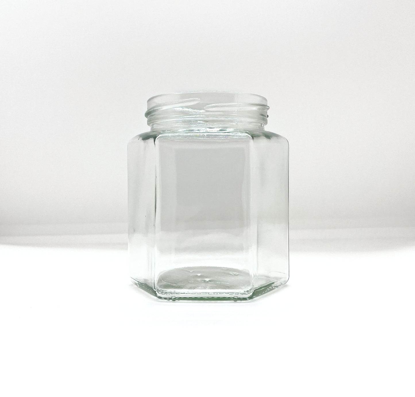 420mL. Hexagonal Clear Glass Jar and Lid (Net Fill Capacity: 360mL.+/-)