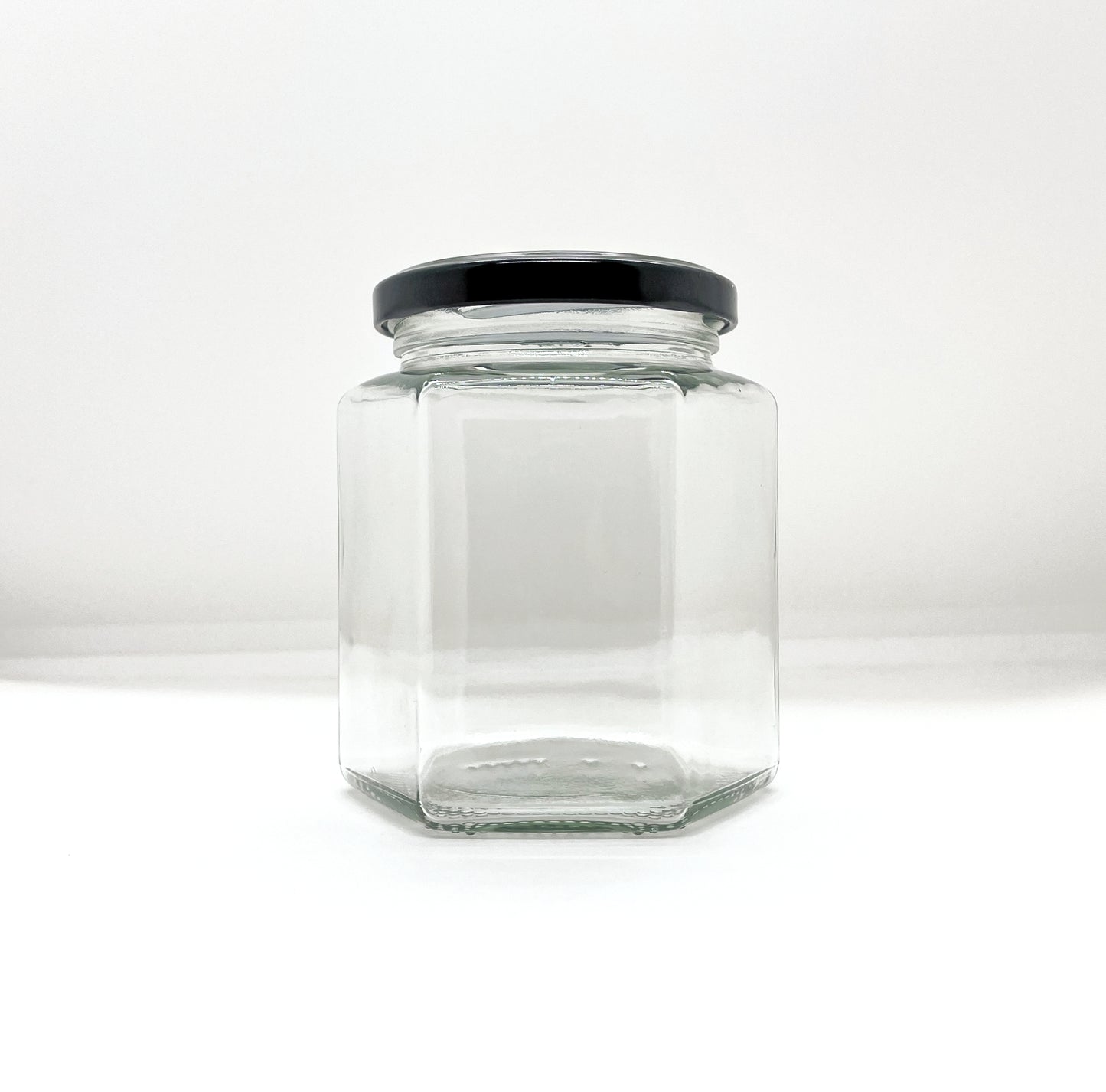 420mL. Hexagonal Clear Glass Jar and Lid (Net Fill Capacity: 360mL.+/-)