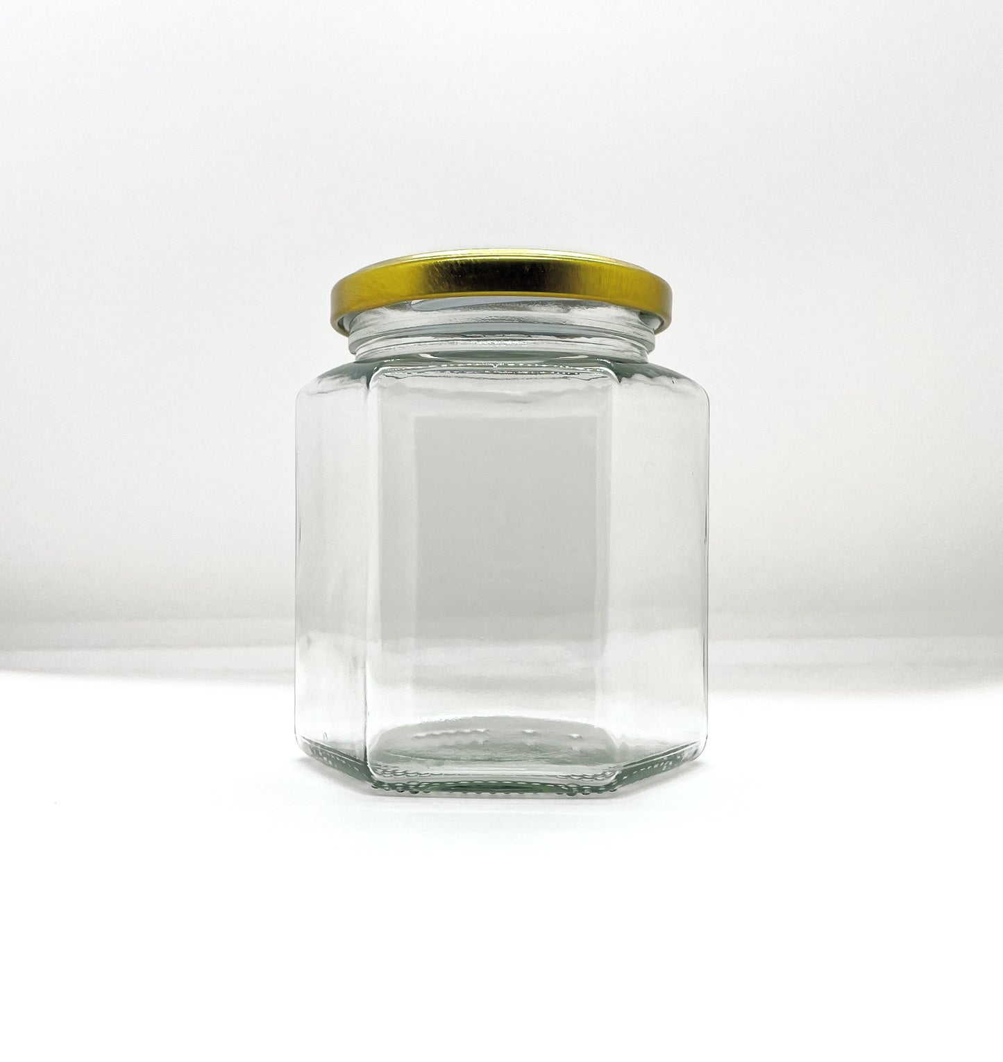 420mL. Hexagonal Clear Glass Jar and Lid (Net Fill Capacity: 360mL.+/-)