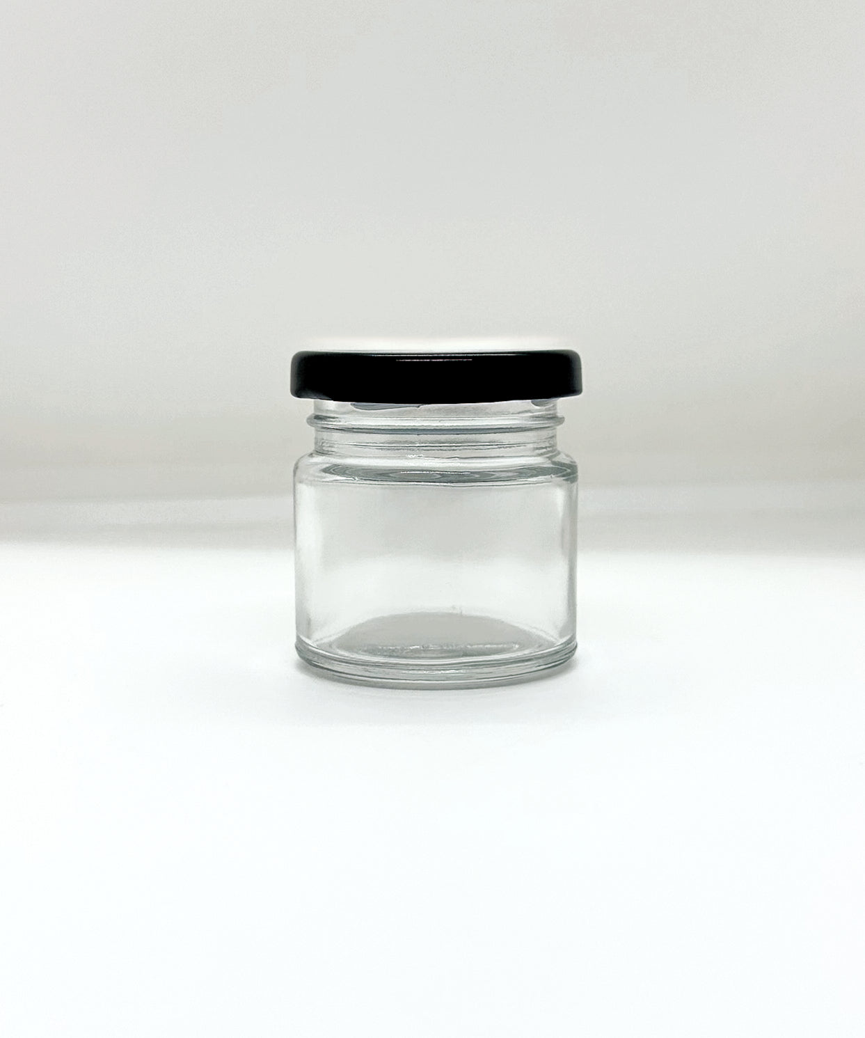 60mL. Clear Round Straight Cut Glass Jar and Lid (Net Fill Capacity: 50mL.+/-)