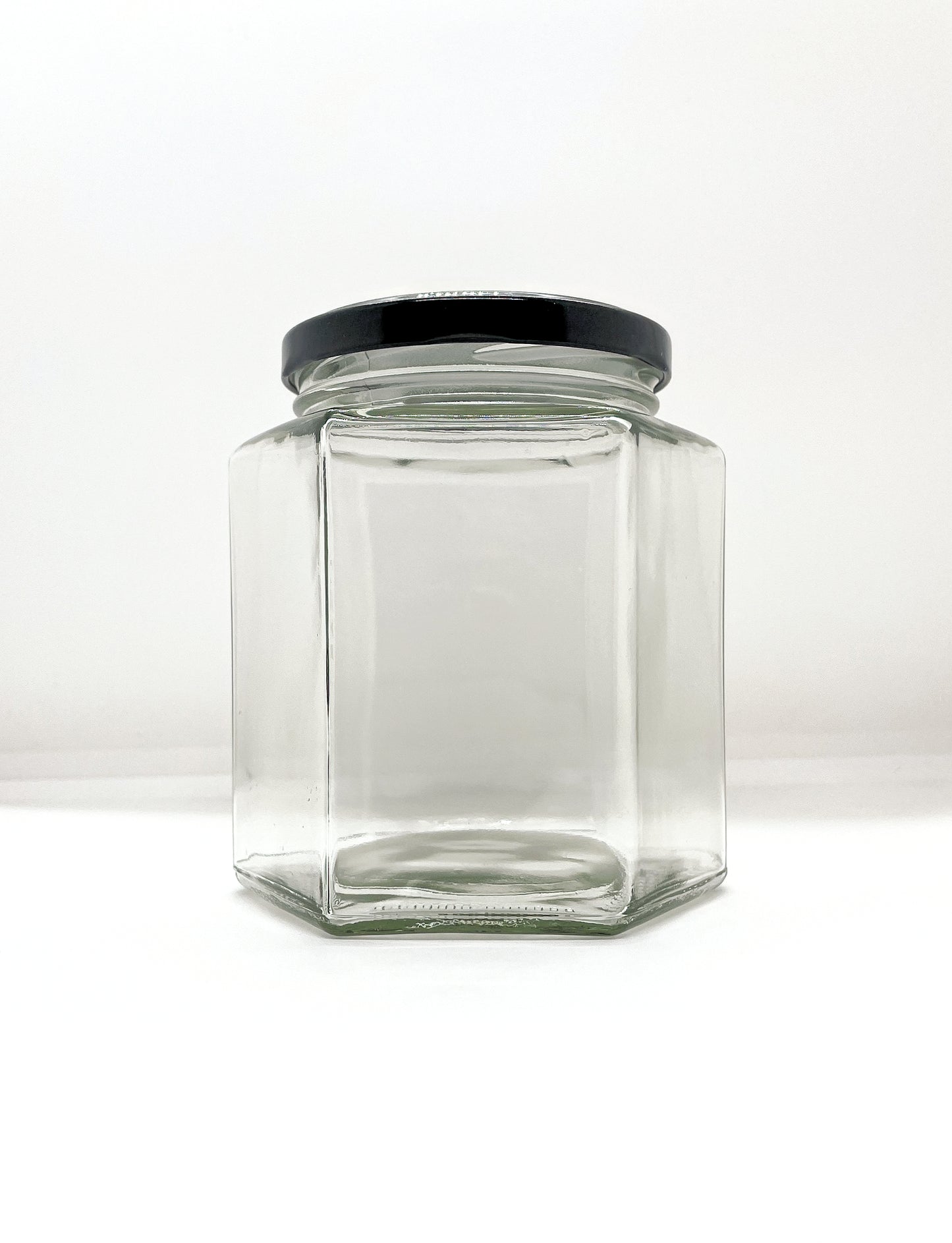 770mL. Hexagonal Clear Glass Jar and Lid (Net Fill Capacity: 705mL.+/-)
