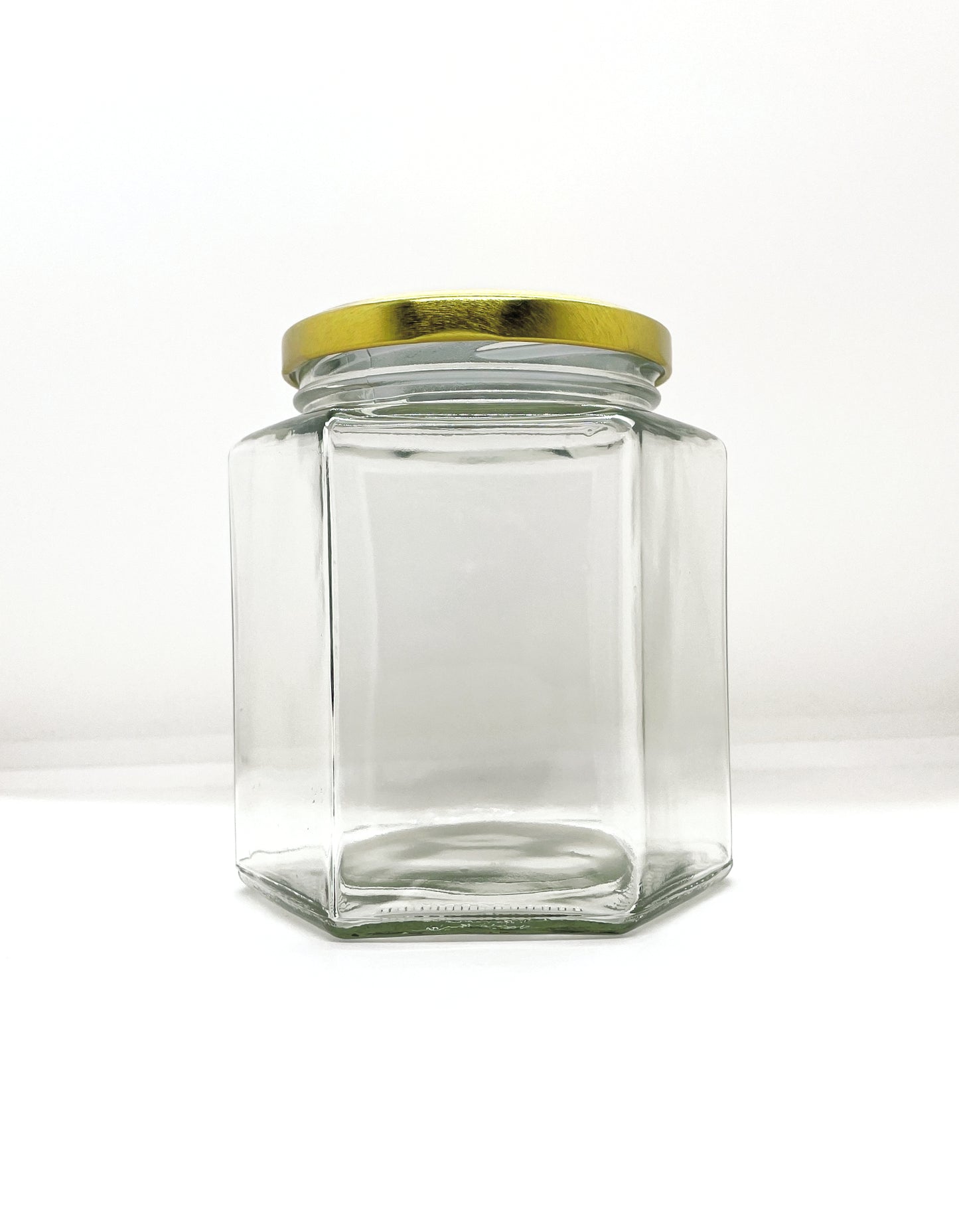 770mL. Hexagonal Clear Glass Jar and Lid (Net Fill Capacity: 705mL.+/-)