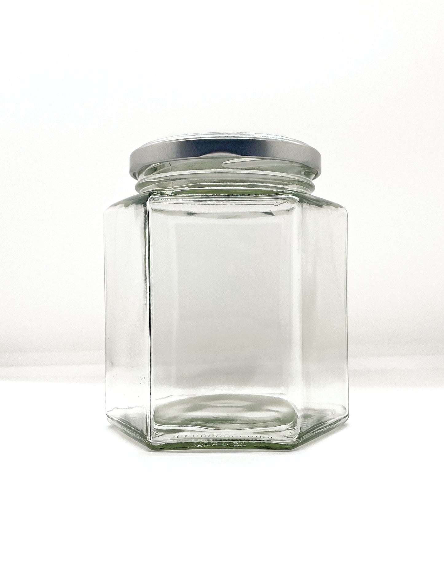 770mL. Hexagonal Clear Glass Jar and Lid (Net Fill Capacity: 705mL.+/-)