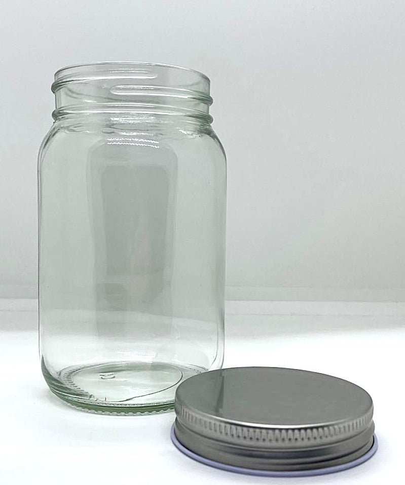 520mL. Mason glass jar (round) and Lid. (Net Fill Capacity: 480mL.+/-)