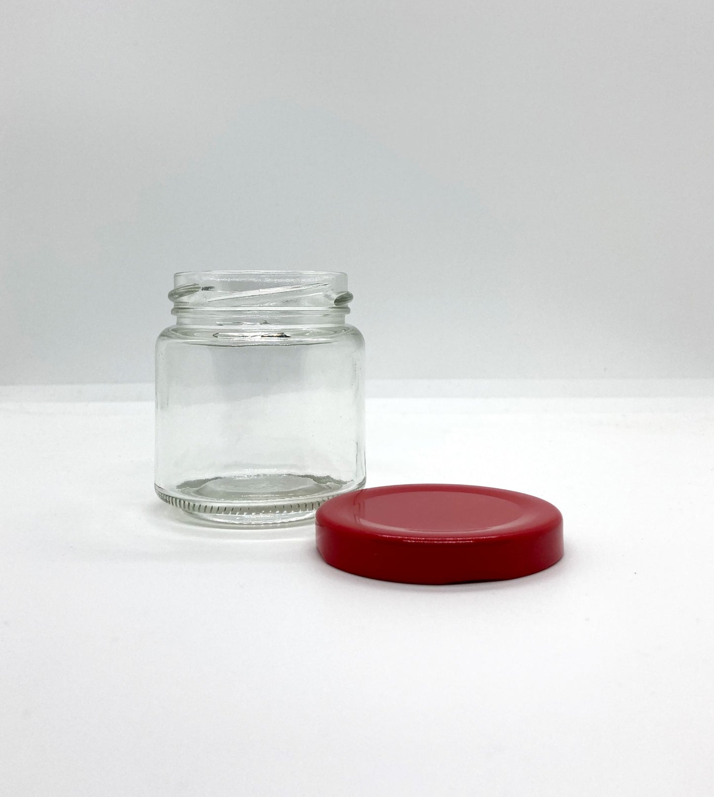 100mL. Clear Round Straight Cut Glass Jar and Lid (Net Fill Capacity: 70mL.+/-)