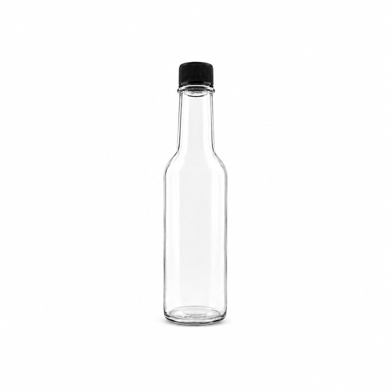 150mL. (Woozy Bottle) Clear Round Glass Bottle with Black Cap