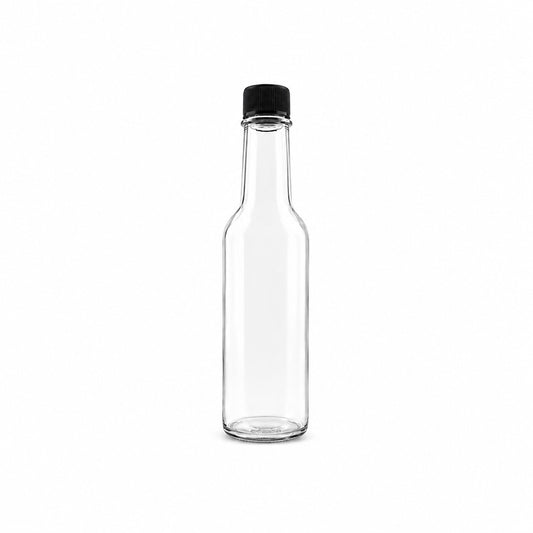 150mL. (Woozy Bottle) Clear Round Glass Bottle with Black Cap