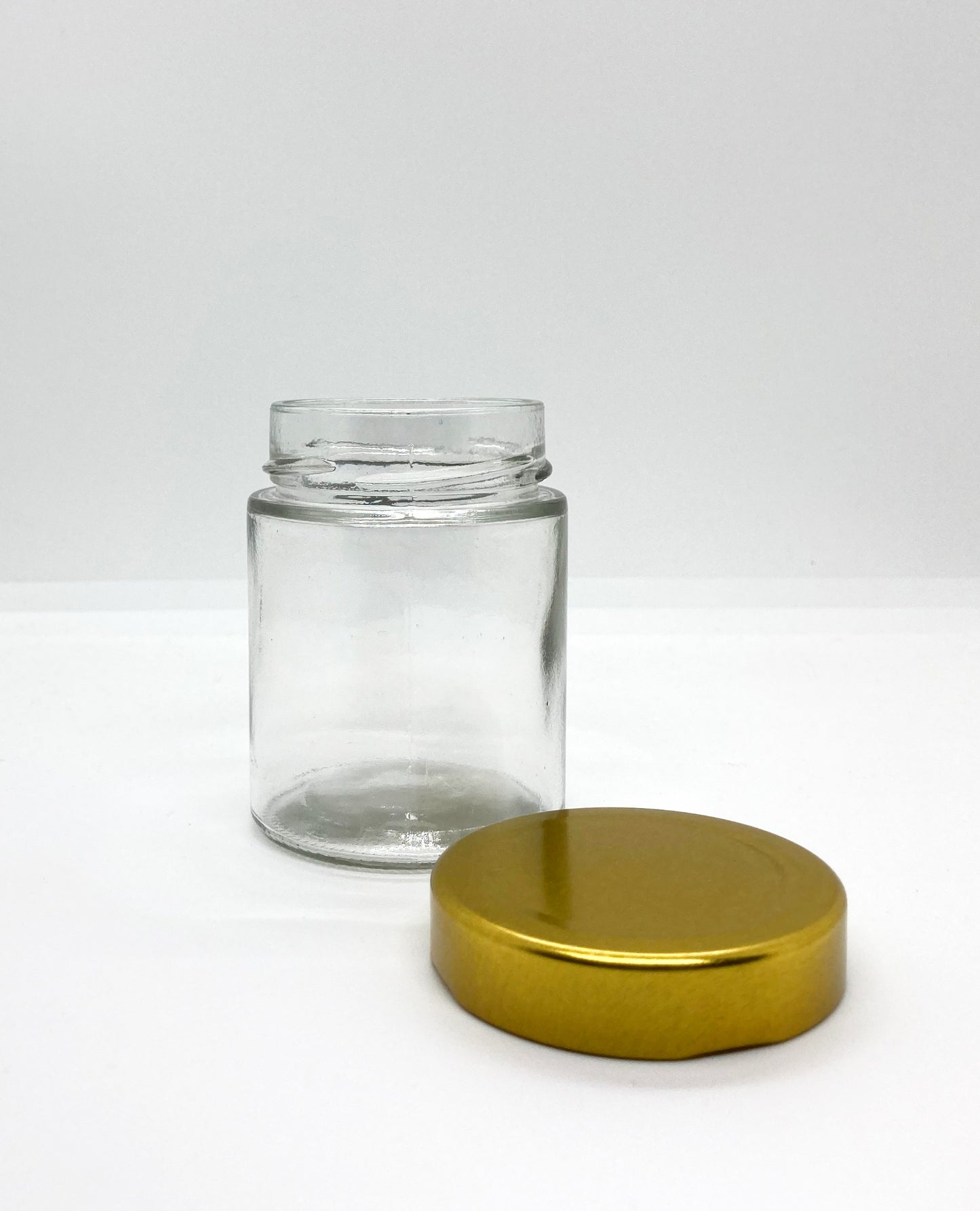 160mL. Clear Round Straight Cut Glass Jar and Deep Lid (Net Fill Capacity: 125mL.+/-)