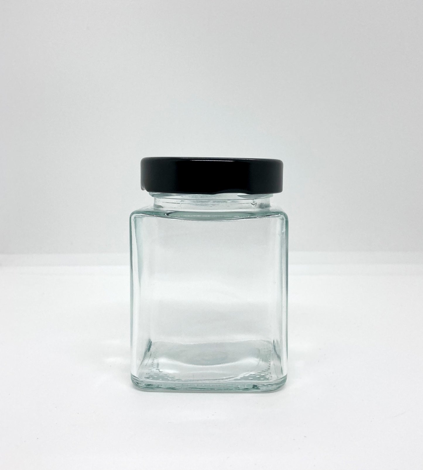 240mL. Clear Square Straight Cut Glass Jar and Deep Lid (Net Fill Capacity: 210mL.+/-)