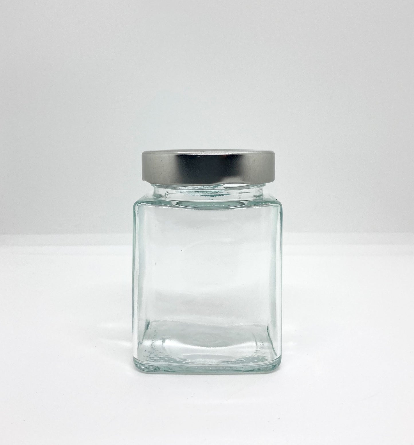 240mL. Clear Square Straight Cut Glass Jar and Deep Lid (Net Fill Capacity: 210mL.+/-)