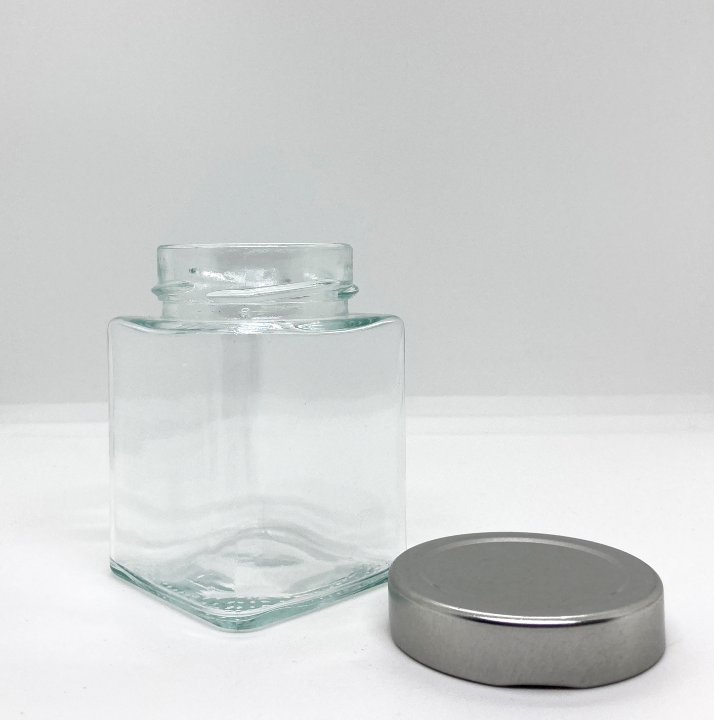 240mL. Clear Square Straight Cut Glass Jar and Deep Lid (Net Fill Capacity: 210mL.+/-)