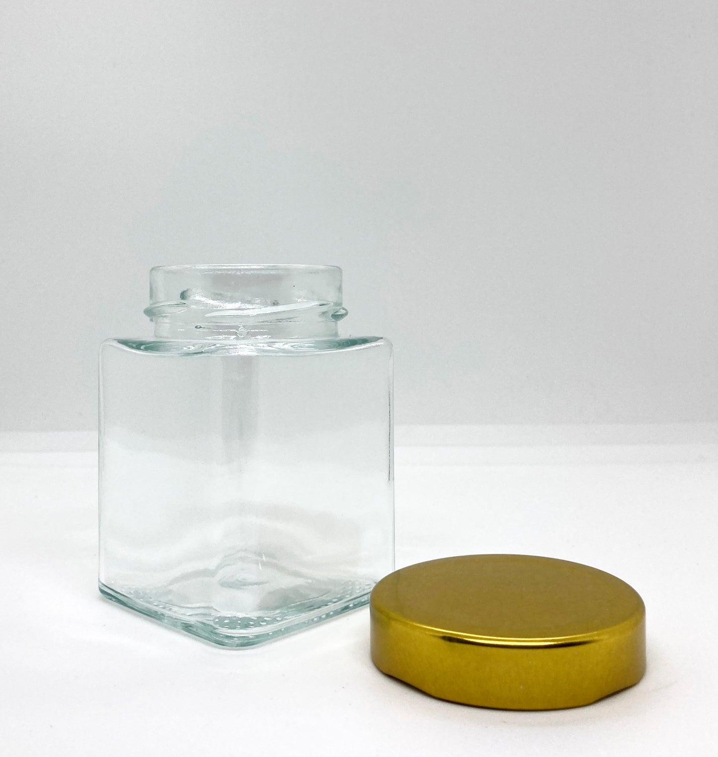 240mL. Clear Square Straight Cut Glass Jar and Deep Lid (Net Fill Capacity: 210mL.+/-)