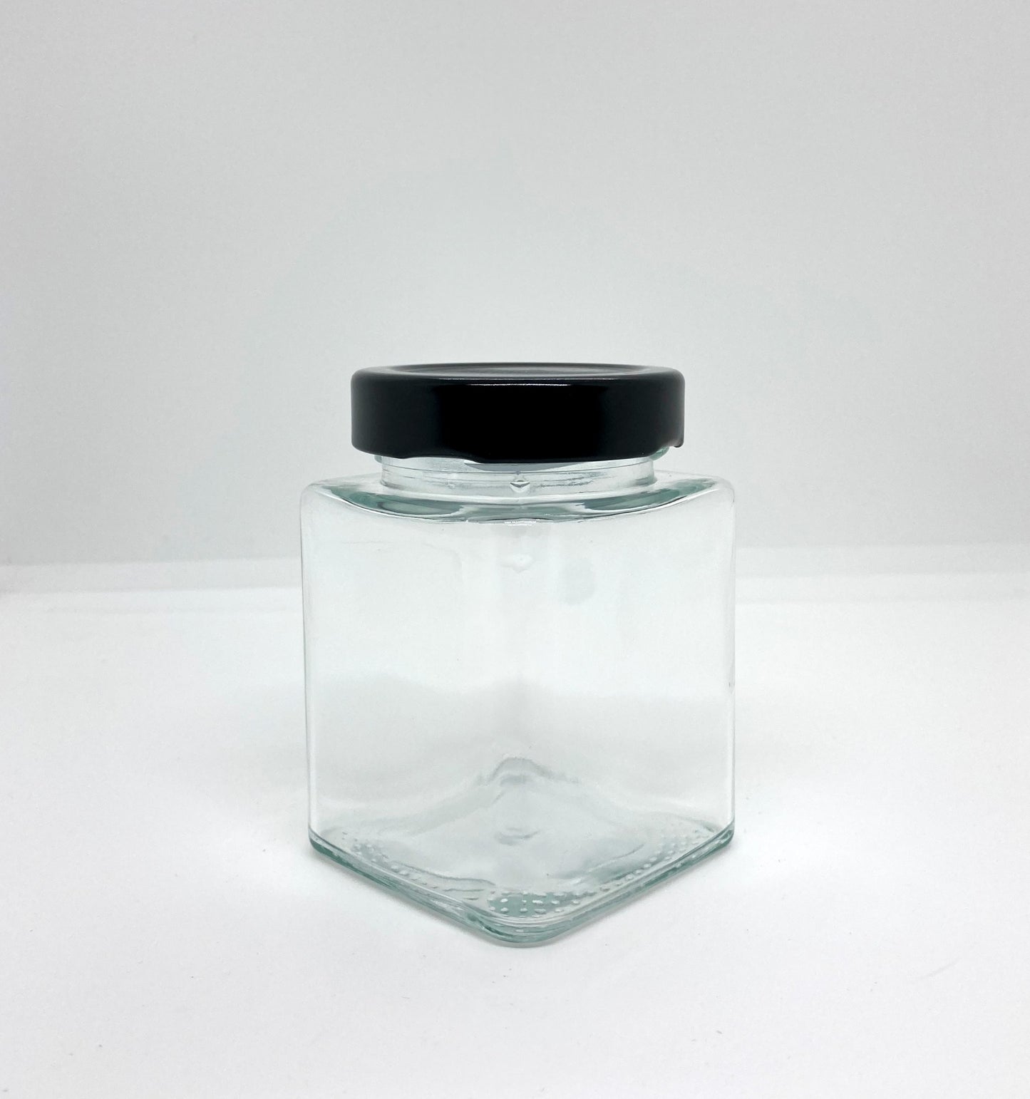 240mL. Clear Square Straight Cut Glass Jar and Deep Lid (Net Fill Capacity: 210mL.+/-)