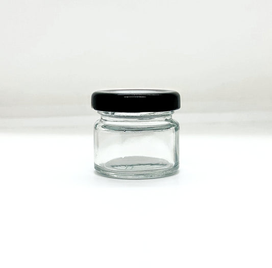 30mL. Clear Round Straight Cut Glass Jar and Lid (Net Fill Capacity: 25mL.+/-)