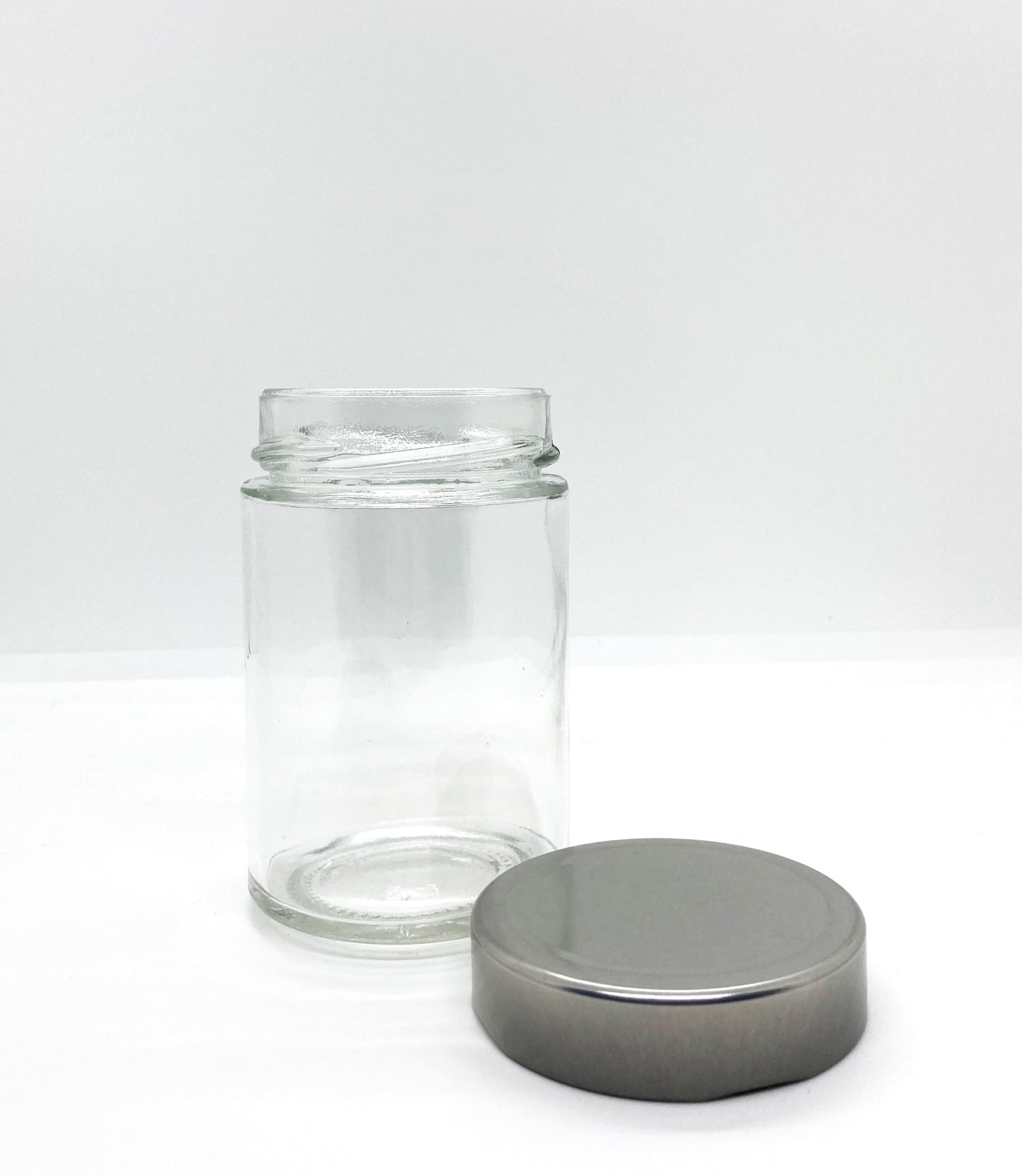 260mL. "Ergo" Clear Round Straight Cut Glass Jar and Deep Lid (Net Fill Capacity: 220mL.+/-)