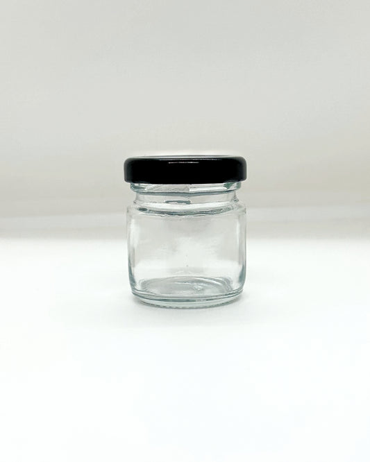 45mL. Clear Round Straight Cut Glass Jar and Lid (Net Fill Capacity: 40mL.+/-)