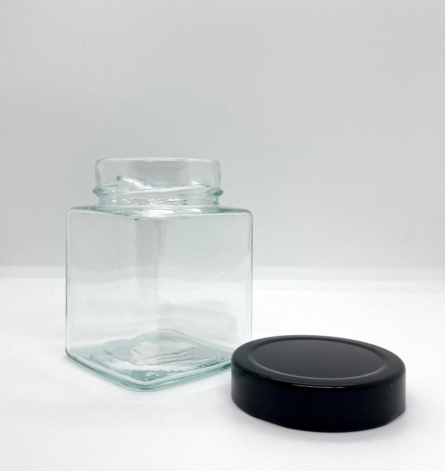 310mL. Clear Square Straight Cut Glass Jar and Deep Lid (Net Fill Capacity: 280mL.+/-)