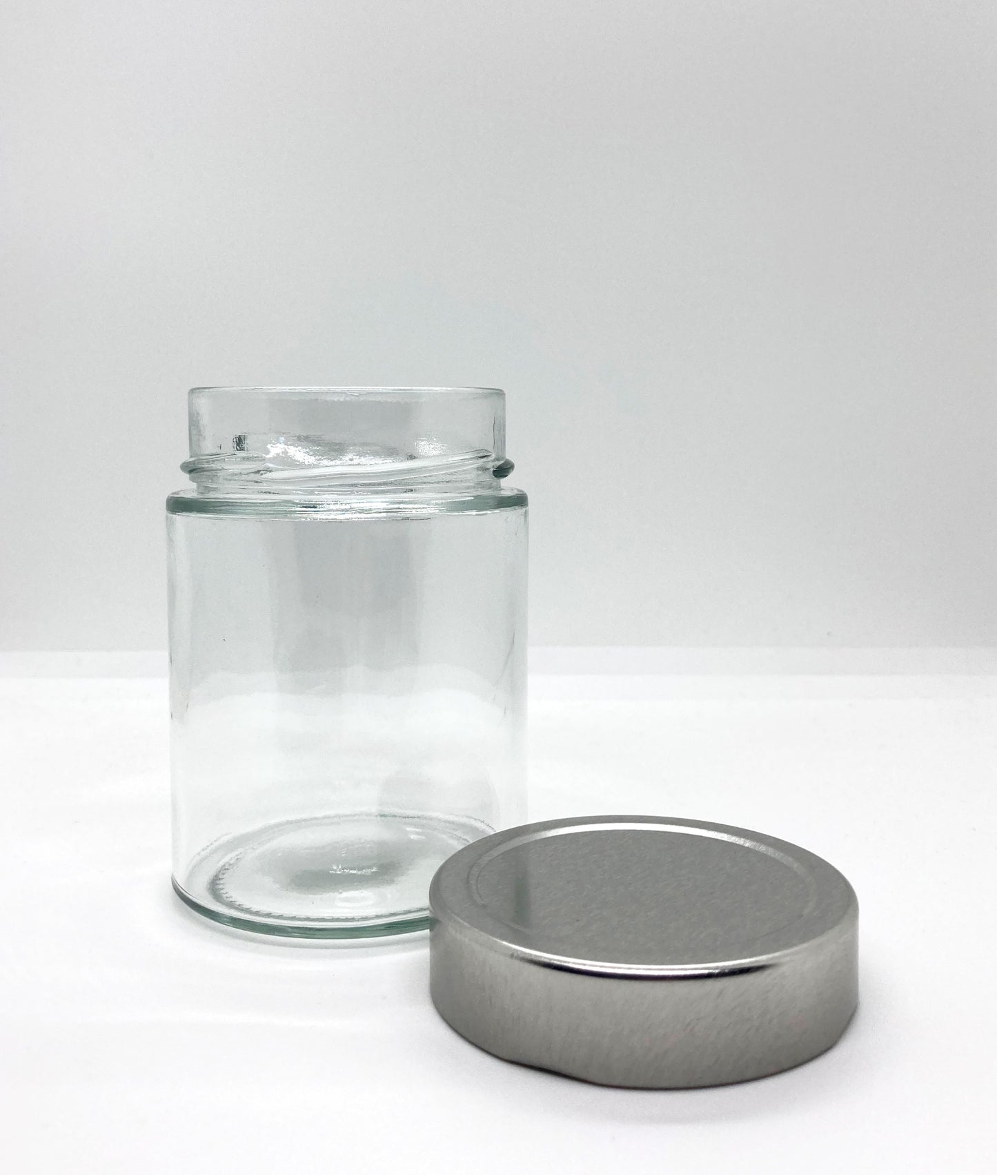 340mL. "Ergo" Clear Round Straight Cut Glass Jar and Deep Lid (Net Fill Capacity: 270mL.+/-)