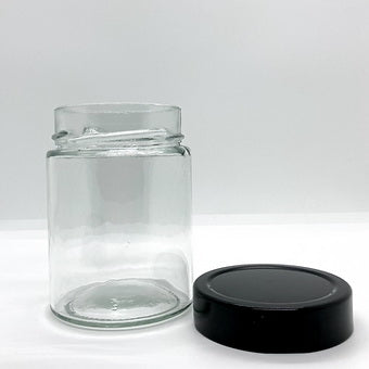 340mL. "Ergo" Clear Round Straight Cut Glass Jar and Deep Lid (Net Fill Capacity: 270mL.+/-)