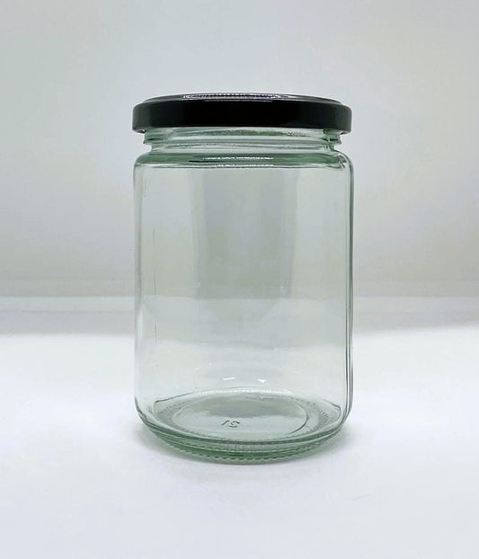 350mL. Clear Round Straight Cut Glass Jar and lid (Net Fill Capacity: 300mL.+/-)