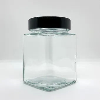 420mL. Clear Square Straight Cut Glass Jar and Deep Lid (Net Fill Capacity: 350mL.+/-)
