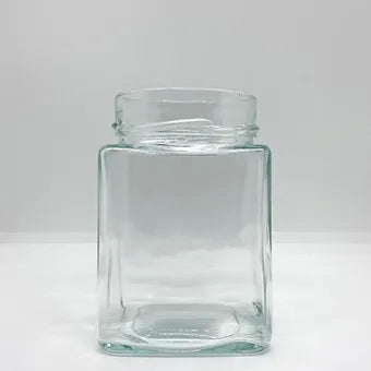 420mL. Clear Square Straight Cut Glass Jar and Deep Lid (Net Fill Capacity: 350mL.+/-)