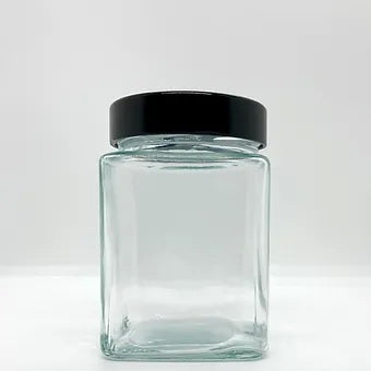 420mL. Clear Square Straight Cut Glass Jar and Deep Lid (Net Fill Capacity: 350mL.+/-)