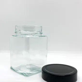 420mL. Clear Square Straight Cut Glass Jar and Deep Lid (Net Fill Capacity: 350mL.+/-)