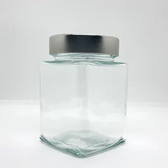 420mL. Clear Square Straight Cut Glass Jar and Deep Lid (Net Fill Capacity: 350mL.+/-)