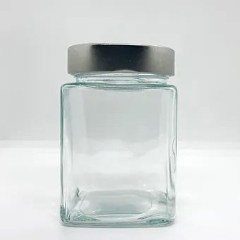 420mL. Clear Square Straight Cut Glass Jar and Deep Lid (Net Fill Capacity: 350mL.+/-)