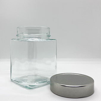 420mL. Clear Square Straight Cut Glass Jar and Deep Lid (Net Fill Capacity: 350mL.+/-)