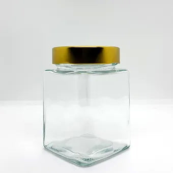 420mL. Clear Square Straight Cut Glass Jar and Deep Lid (Net Fill Capacity: 350mL.+/-)