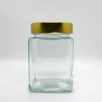 420mL. Clear Square Straight Cut Glass Jar and Deep Lid (Net Fill Capacity: 350mL.+/-)