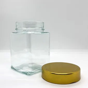 420mL. Clear Square Straight Cut Glass Jar and Deep Lid (Net Fill Capacity: 350mL.+/-)