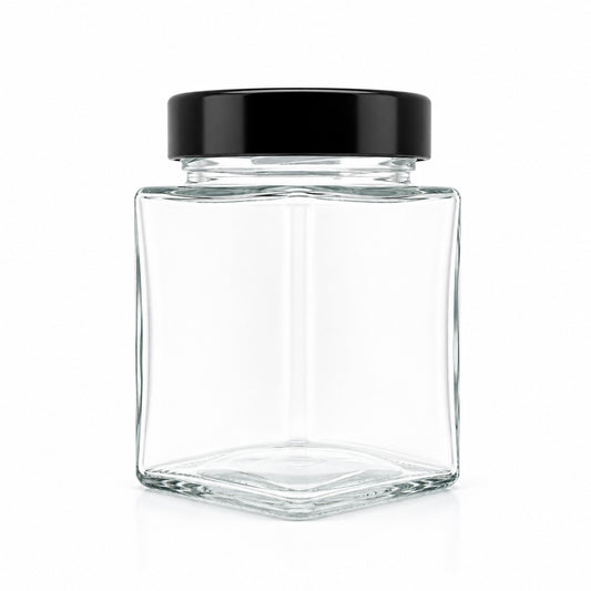 420 mL Square Glass Jar | Deep Lid Included | Case of 6