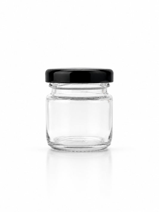 45mL. Clear Round Straight Cut Glass Jar and Lid (Net Fill Capacity: 40mL.+/-)