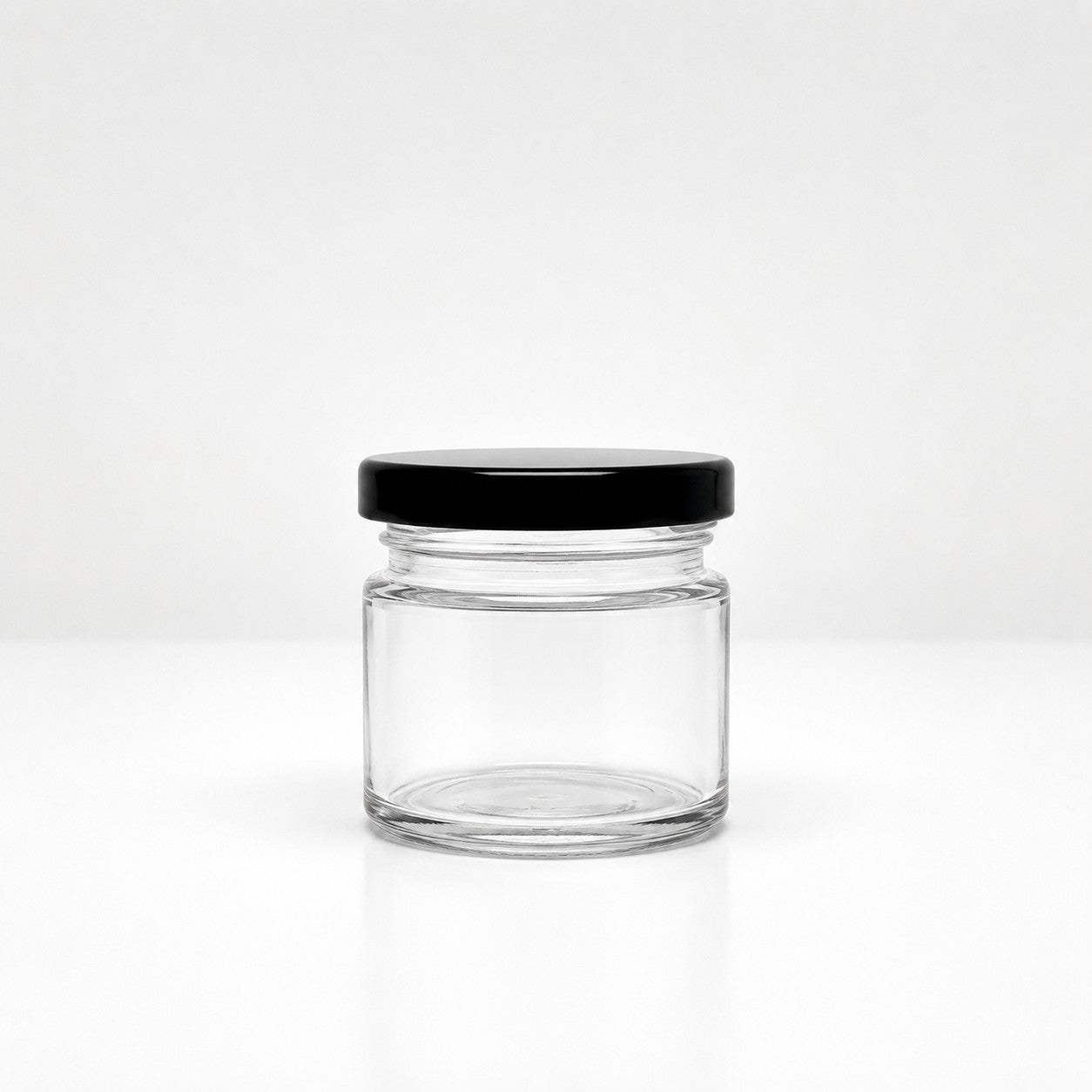 60mL. Clear Round Straight Cut Glass Jar and Lid (Net Fill Capacity: 50mL.+/-)