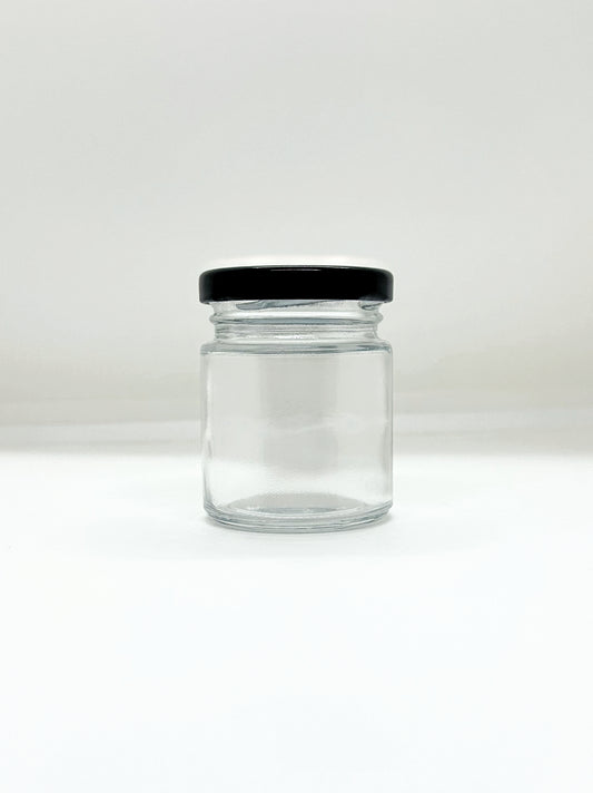 80mL. Clear Round Straight Cut Glass Jar and Lid (Net Fill Capacity: 70mL.+/-)