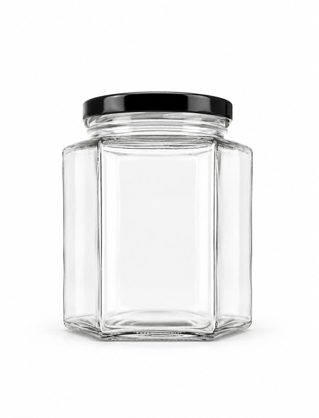 770mL. Hexagonal Clear Glass Jar and Lid (Net Fill Capacity: 705mL.+/-)