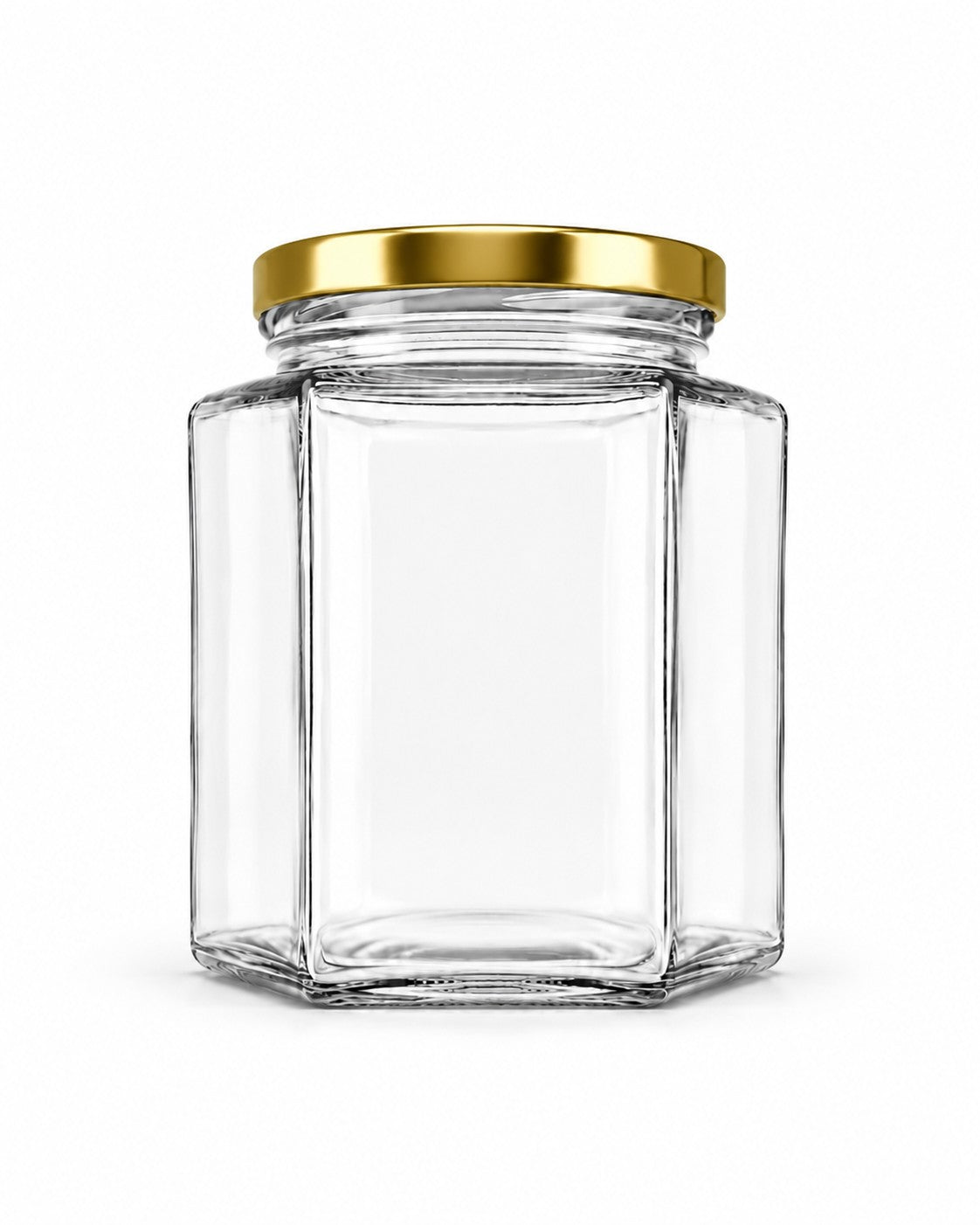 770mL. Hexagonal Clear Glass Jar and Lid (Net Fill Capacity: 705mL.+/-)