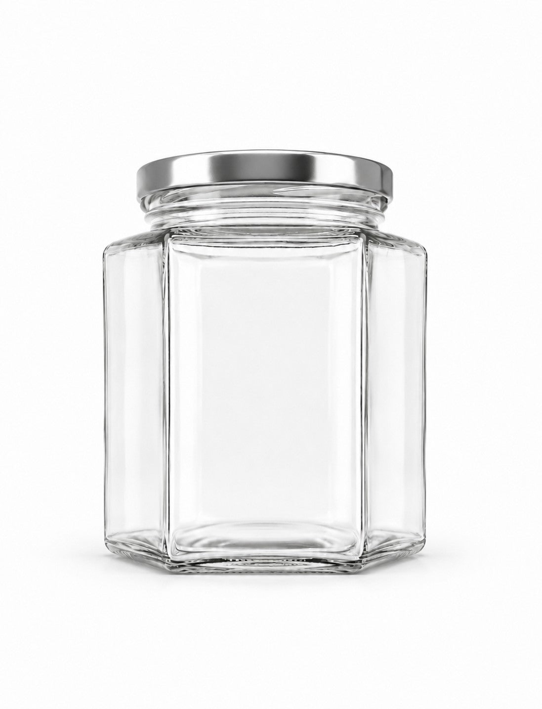 770mL. Hexagonal Clear Glass Jar and Lid (Net Fill Capacity: 705mL.+/-)