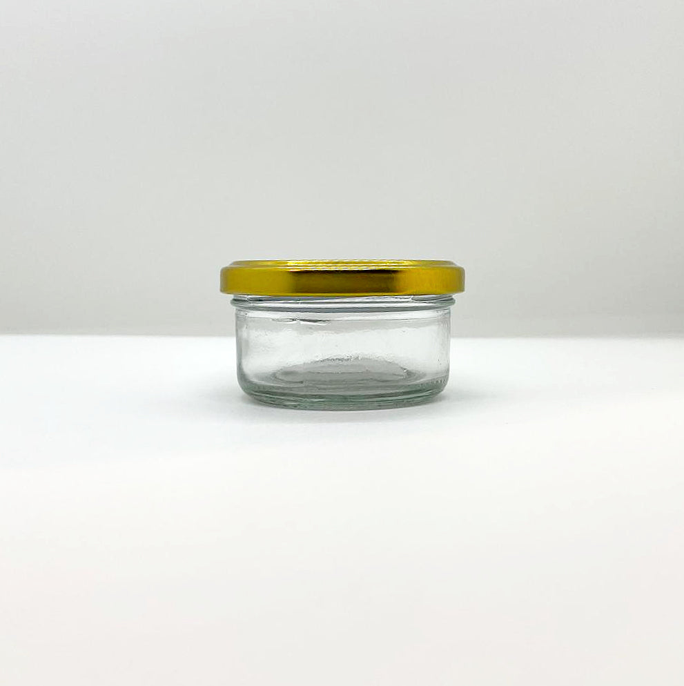 80mL. Clear Round Straight Cut Glass Jar/Thin lid (Net Fill Capacity: 50mL.+/-)