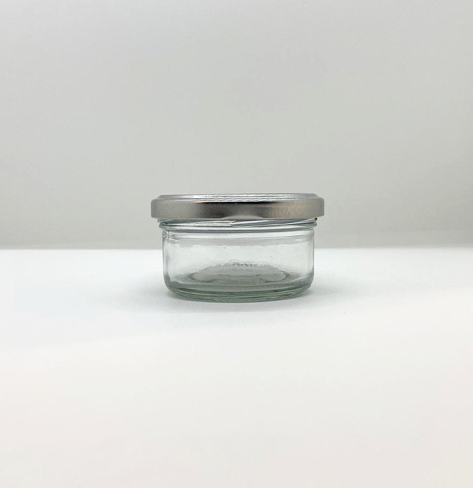 80mL. Clear Round Straight Cut Glass Jar/Thin lid (Net Fill Capacity: 50mL.+/-)
