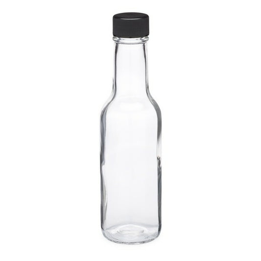 150mL. (Woozy Bottle) Clear Round Glass Bottle with Black Cap